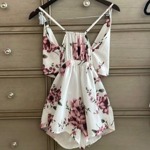 Open back white & pink floral romper